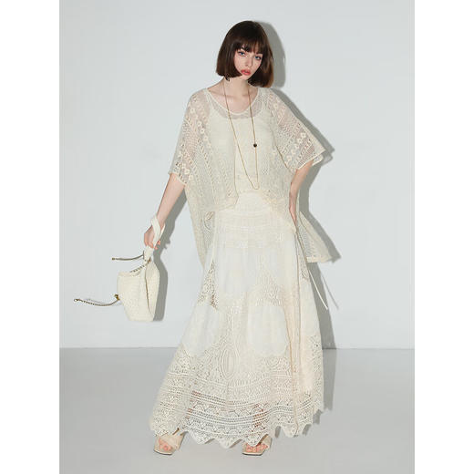 COCOBELLA镂空水溶蕾丝刺绣半身裙赫本风舒适无缝长裙HS7059-4 商品图2