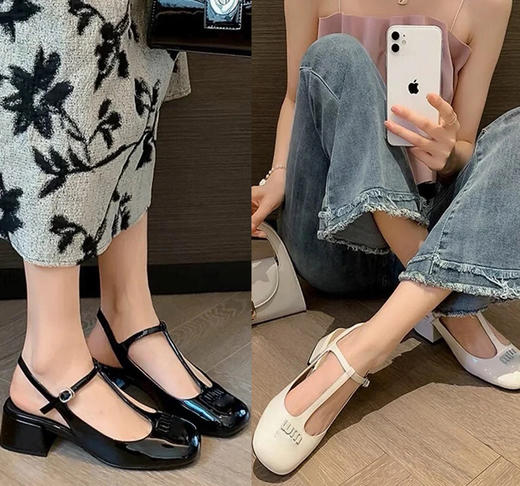 现货 THS 6.29-限时 缪家 女士 𝗧字带后空凉鞋 玛丽珍粗跟凉鞋 2色 BZ1186 商品图0