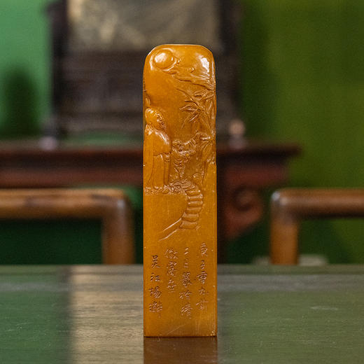 清 杨澥款寿山石雕人物钮诗文印章 商品图0