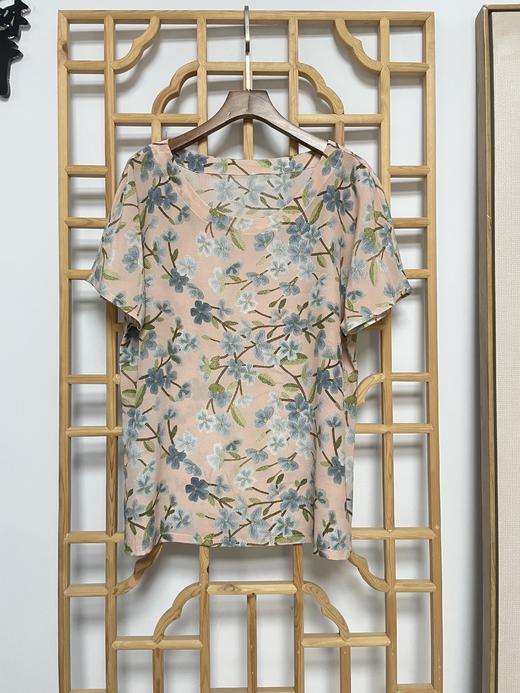 丁摩 新款真丝上衣女短袖桑蚕丝衬衫宽松印花T恤20-154HS-DY199 商品图9