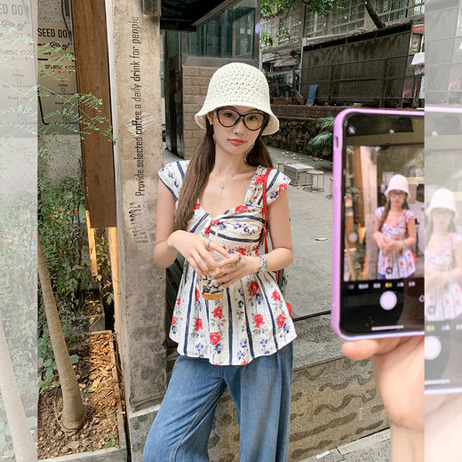 【110元任选2件】最后一波现货！【甜心学妹】红色花朵吊带上衣 商品图3