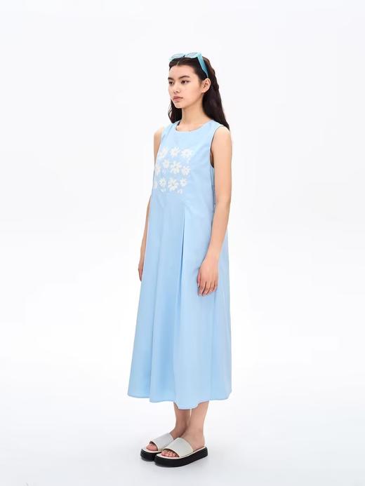 heris/H42107/冰蓝花朵印花 学院百褶A摆气质 圆领宽松无袖连衣裙 商品图1