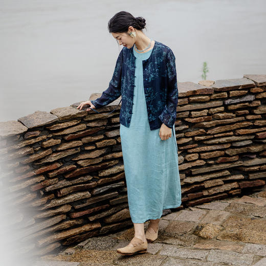 绽放旅行女装414朵/高支加捻亚麻领后开扣设计别致海边度假背心裙 商品图3