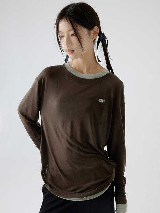 CryingCenter 莫兰迪芭蕾风撞色假两件宽松长袖防晒T恤 哭喊中心 商品图2