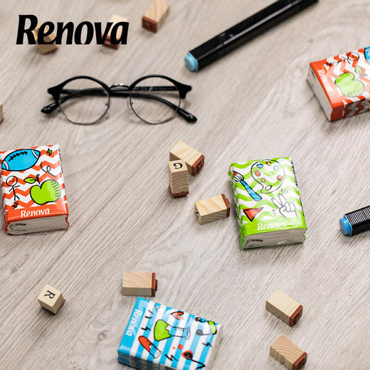 RENOVA校园风手帕纸6包/117928 原生木浆4层加厚图案随机 商品图0