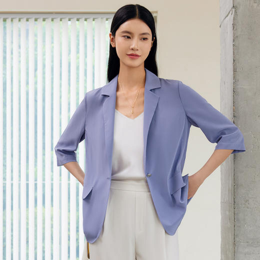 玳莎七分袖真丝西装女2024夏季新款通勤简约纯色气质弹力双绉外套  EB37304 商品图1