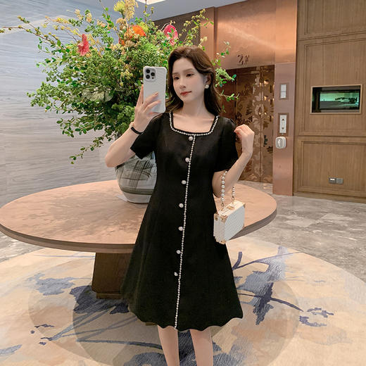 [奢姿轻奢系列]夏季新款大码女装重工钻链裙子胖妹妹波浪摆连衣裙8942890018 商品图0