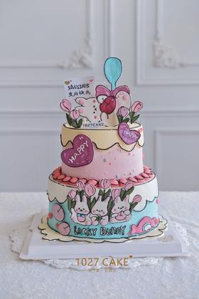 1027CAKE | 双层兔兔 芝士转印手绘 漫画风 二次元（提前2天）