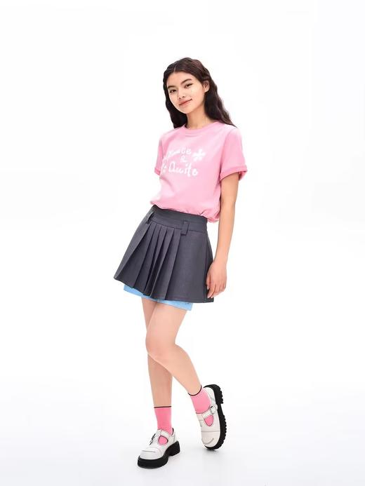 heris/H42112/灰蓝拼色假两件 学院感百褶A字 西装半身裙裙裤 商品图2