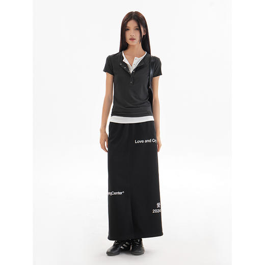 CryingCenter2024限定 字母针织开衩长裙 黑色白色花灰 哭喊中心 商品图1