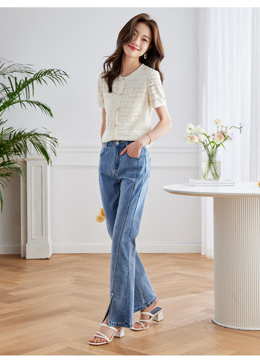 【59元福袋，不支持退换】高级蕾丝上衣女短袖夏季新款撞色圆领勾花镂空时尚小衫 商品图10