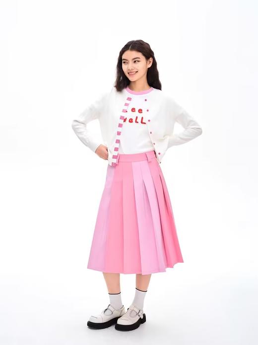 heris/H42108/树莓粉拼接设计 学院通勤A摆 收胯百褶裙 商品图3