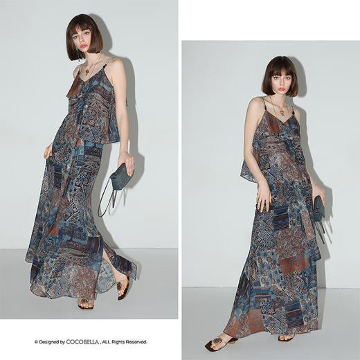 COCOBELLA度假风立体荷叶边印花吊带早秋轻盈绒雪纺背心VT7007 商品图3