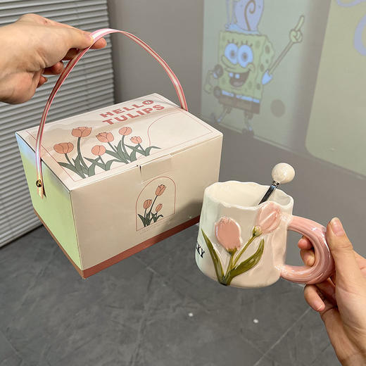 郁金香高颜值陶瓷杯子家用创意礼盒马克杯女情侣咖啡水杯 商品图1