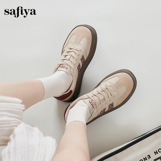 Safiya/索菲娅2024秋蕾丝边芭蕾风拼色复古透气百搭厚底德训鞋 SF43112110 商品图6