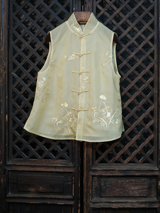 盛唐牡丹盛奢系列| 限量款| 高货-真丝绡手绣马甲-鹅黄色(特殊商品不退不换) 商品图0