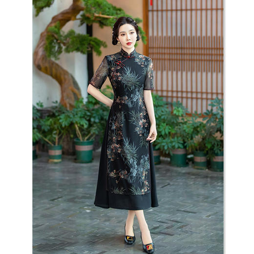 改良长款奥黛旗袍，复古民族风旗袍SYK27535 商品图3