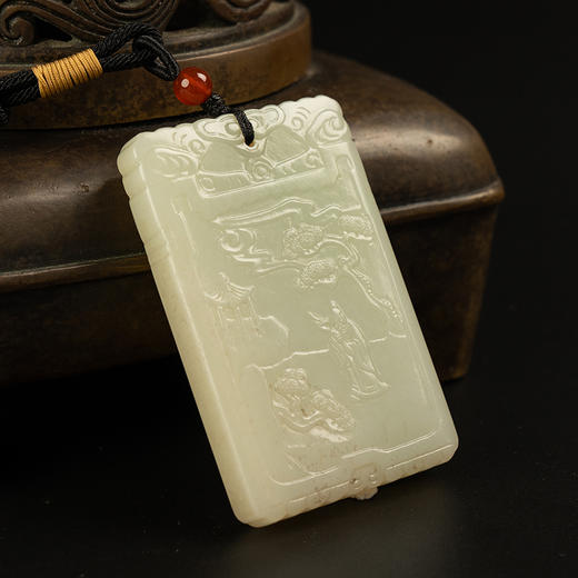 清 玉雕人物福寿牌挂饰 商品图0