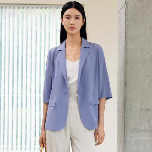 玳莎七分袖真丝西装女2024夏季新款通勤简约纯色气质弹力双绉外套  EB37304 商品图2