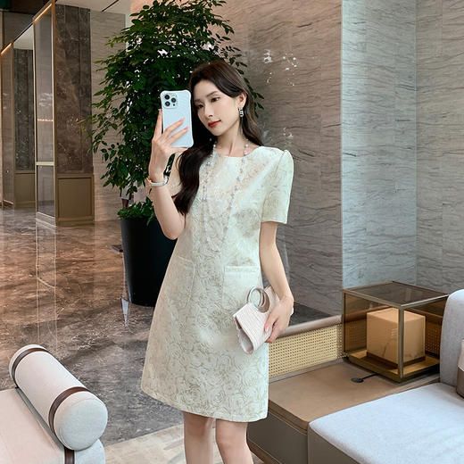 [奢姿轻奢系列]大码女装2025年夏季钉珠时尚裙子胖妹妹提花连衣裙8942826429 商品图2