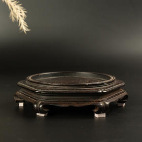 清早期 紫檀一木整挖六角器座