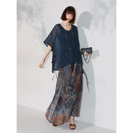 COCOBELLA民族风印花轻盈绒雪纺半身裙度假风飘逸长裙HS0045 商品图3