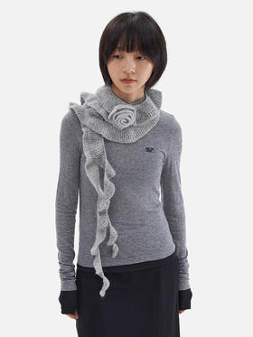 CryingCenter  双色花灰糯糯钩针玫瑰花软软长花边围巾 哭喊中心