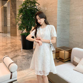 [奢姿轻奢系列]法式珠链连衣裙大码女装夏季新款胖妹妹圆领裙子8942860127
