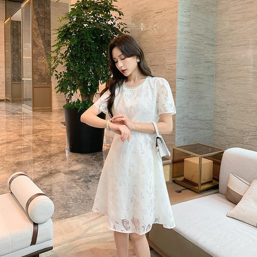 [奢姿轻奢系列]法式珠链连衣裙大码女装夏季新款胖妹妹圆领裙子8942860127 商品图0