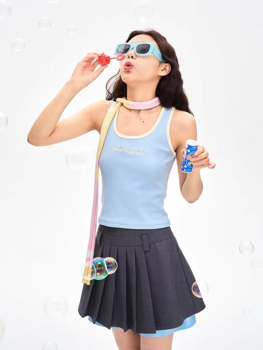 heris/H42112/灰蓝拼色假两件 学院感百褶A字 西装半身裙裙裤 商品图1