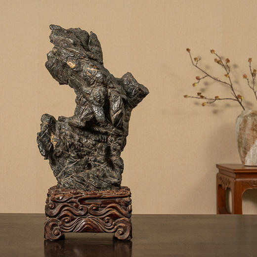 清 灵璧石文房赏石（红木座） 商品图0