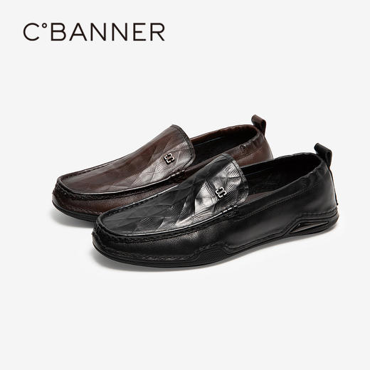 千百度男鞋秋季男士商务休闲皮鞋质感牛皮英伦风豆豆鞋A24417015 商品图1