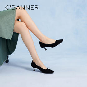 【静音系列】千百度羊皮细高跟鞋女秋季通勤方头浅口单鞋A24481907