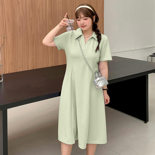 「三色可选！2024夏季新款」大码胖mm减龄Polo领连衣裙 淑女收腰显瘦A字裙子 商品图2