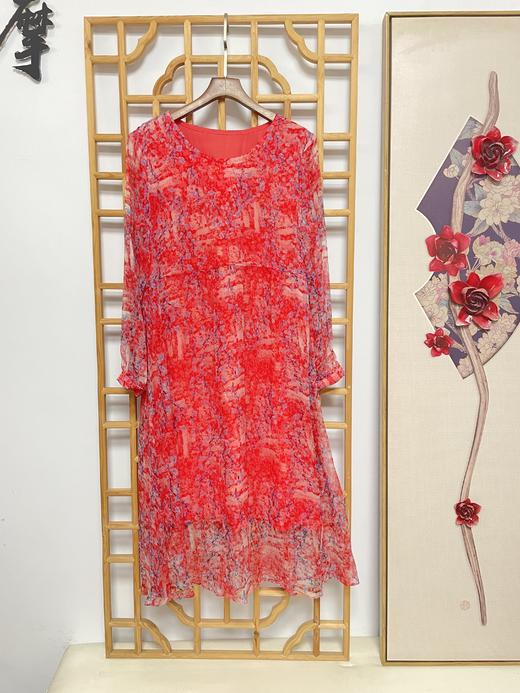 丁摩 真丝连衣裙女复古印花圆领宽松大摆桑蚕丝连衣裙20-120HS-DS399 商品图4