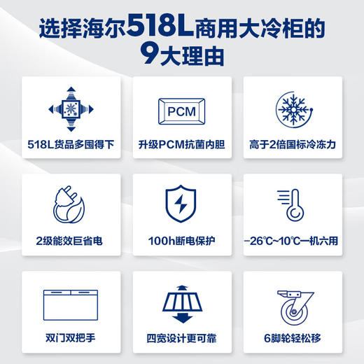 海尔（Haier）518升卧式商用家用冰柜 商用大容量 冷藏柜大冷冻柜冰柜家用大冷柜BC/BD-518GHPD   JD 商品图2