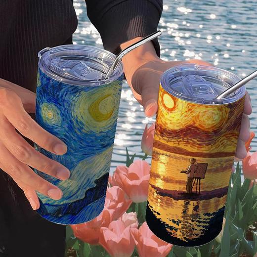 梵高星空周边保温杯带吸管随手杯咖啡杯ins高颜值便携不锈钢女 商品图0