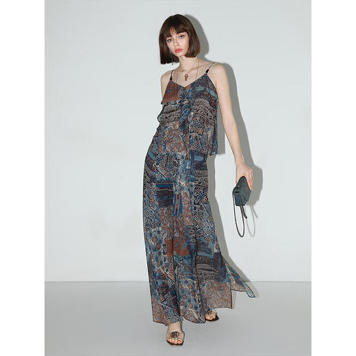 COCOBELLA度假风立体荷叶边印花吊带早秋轻盈绒雪纺背心VT7007 商品图2