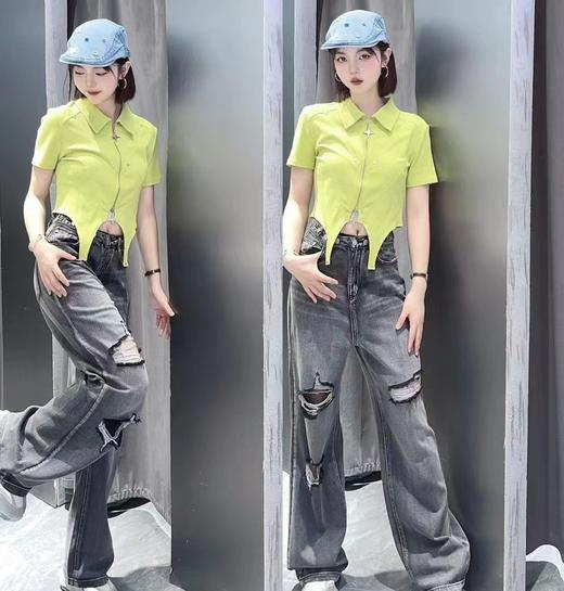 3-16GD翻领拉链分割短袖小衫40512（绿） 夏季 142150010321 商品图5