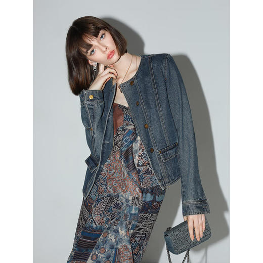 COCOBELLA质感铆钉金属扣牛仔西装外套女复古丹宁夹克DN628 商品图2