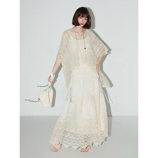 COCOBELLA定位镂空水溶蕾丝刺绣半身裙度假风无缝针织裙HS7059-3 商品图2