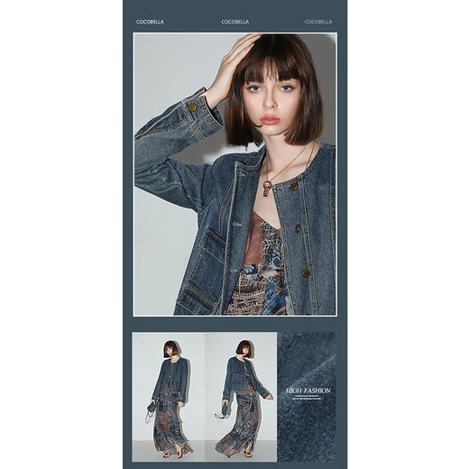 COCOBELLA质感铆钉金属扣牛仔西装外套女复古丹宁夹克DN628 商品图1