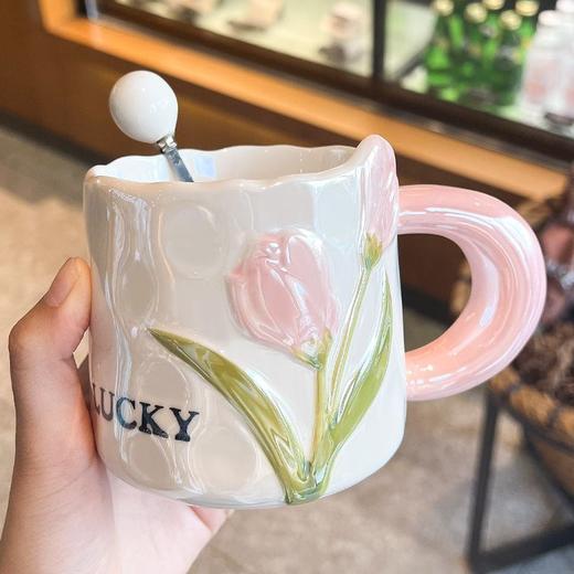 郁金香高颜值陶瓷杯子家用创意礼盒马克杯女情侣咖啡水杯 商品图3