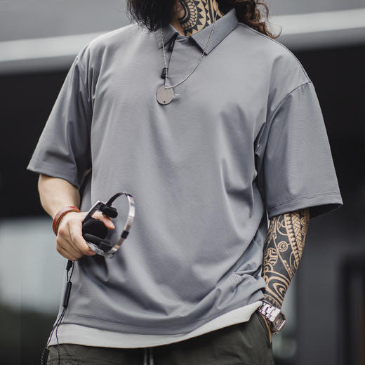 工装优选美式休闲黑科技凉感短袖polo衫薄款透气冰丝翻领上衣男夏 商品图0