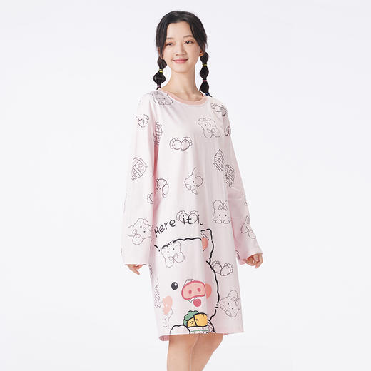 都市丽人睡衣超值精选长袖裙家居服26支CVC单面薄女士棉质睡裙LHT6G5 商品图2