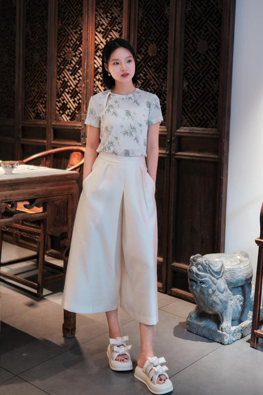 花花团特别定制——轻盈国风竹纹拖鞋 | 面包条蝴蝶结设计显脚瘦、小羊皮脚垫舒适柔软、5cm厚底增高拉长比例~防滑又好走~ 商品图6