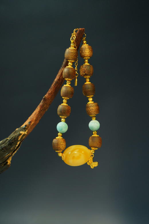 【古典浪漫蜜蜡节】-24号<小重山>设计款白蜜枣珠沉香手串（A款） 商品图2