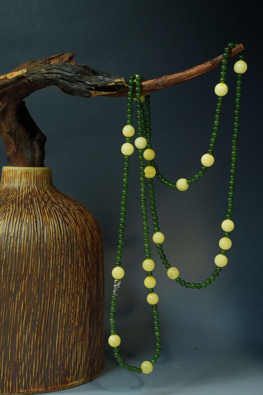 【古典浪漫蜜蜡节】-39号<青玉案>一款多戴白蜜碧玉项链 商品图2