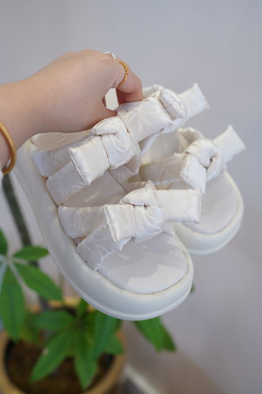 花花团特别定制——轻盈国风竹纹拖鞋 | 面包条蝴蝶结设计显脚瘦、小羊皮脚垫舒适柔软、5cm厚底增高拉长比例~防滑又好走~ 商品图2