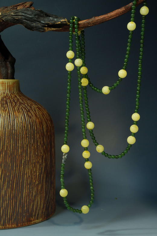 【古典浪漫蜜蜡节】-39号<青玉案>一款多戴白蜜碧玉项链 商品图3